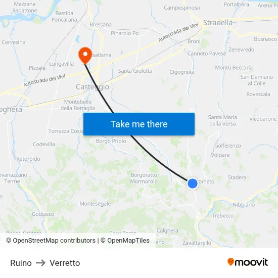 Ruino to Verretto map