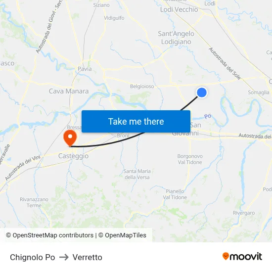 Chignolo Po to Verretto map