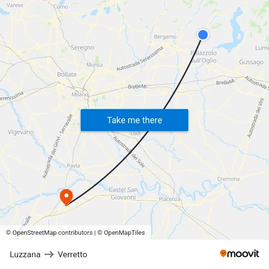Luzzana to Verretto map