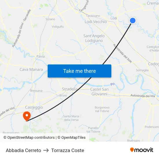 Abbadia Cerreto to Torrazza Coste map