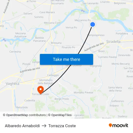 Albaredo Arnaboldi to Torrazza Coste map