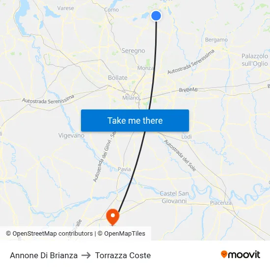 Annone di Brianza to Torrazza Coste map