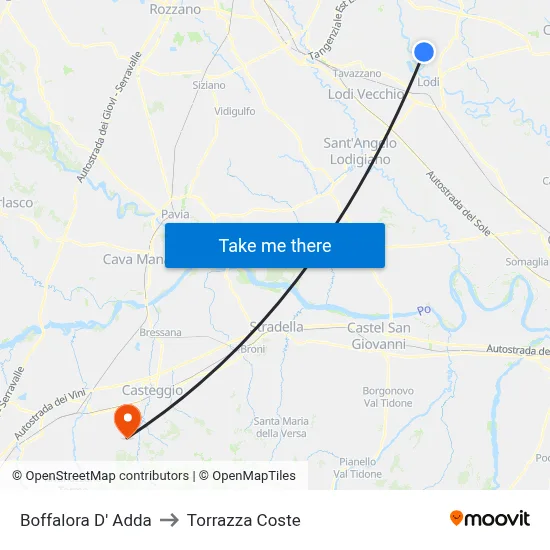 Boffalora D'Adda to Torrazza Coste map