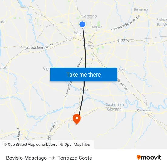Bovisio-Masciago to Torrazza Coste map