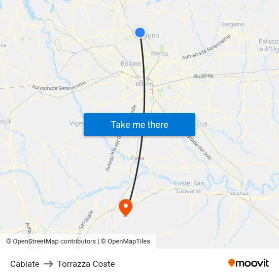 Cabiate to Torrazza Coste map