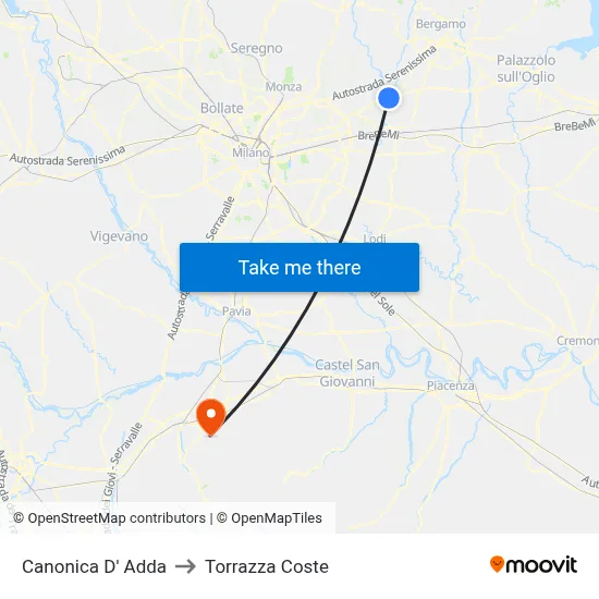 Canonica d'Adda to Torrazza Coste map