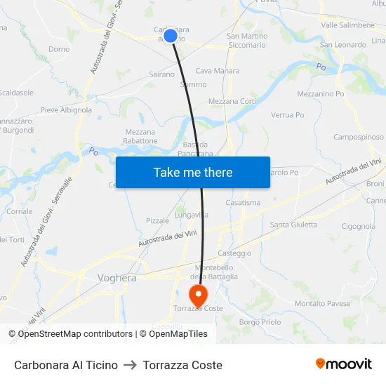 Carbonara Al Ticino to Torrazza Coste map
