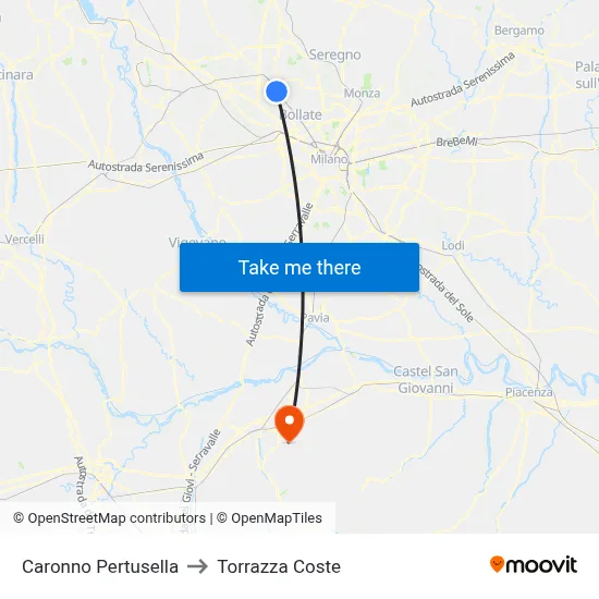 Caronno Pertusella to Torrazza Coste map