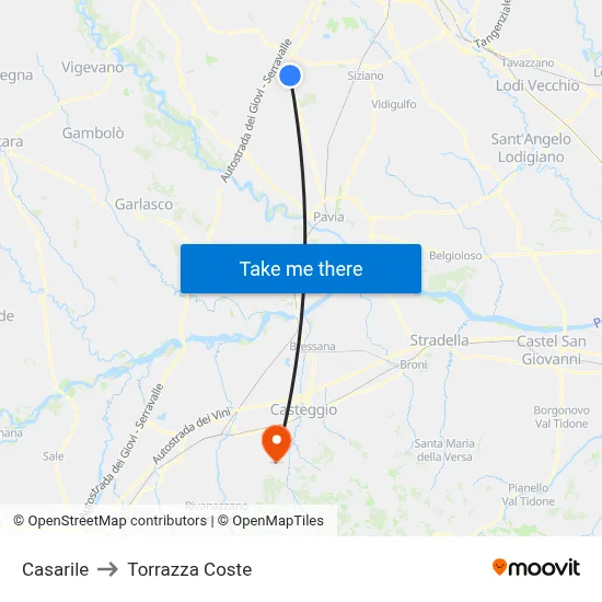 Casarile to Torrazza Coste map