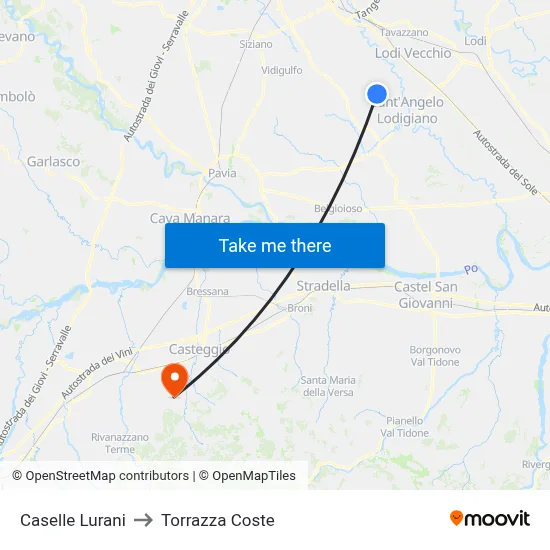 Caselle Lurani to Torrazza Coste map