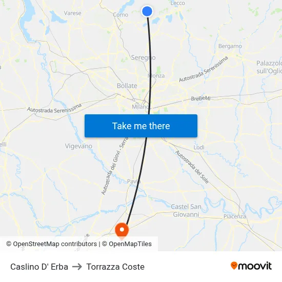 Caslino d'Erba to Torrazza Coste map