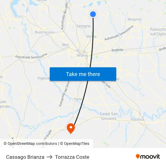 Cassago Brianza to Torrazza Coste map