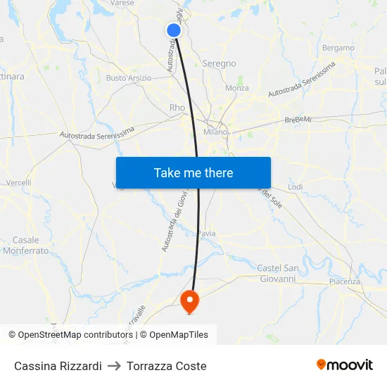 Cassina Rizzardi to Torrazza Coste map