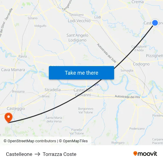 Castelleone to Torrazza Coste map