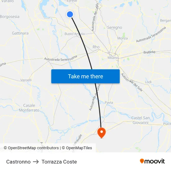 Castronno to Torrazza Coste map