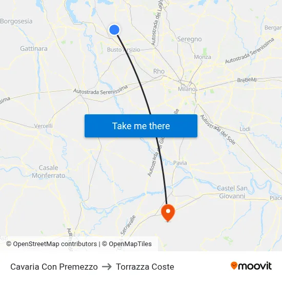 Cavaria con Premezzo to Torrazza Coste map