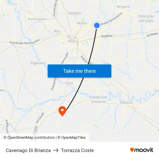 Cavenago di Brianza to Torrazza Coste map