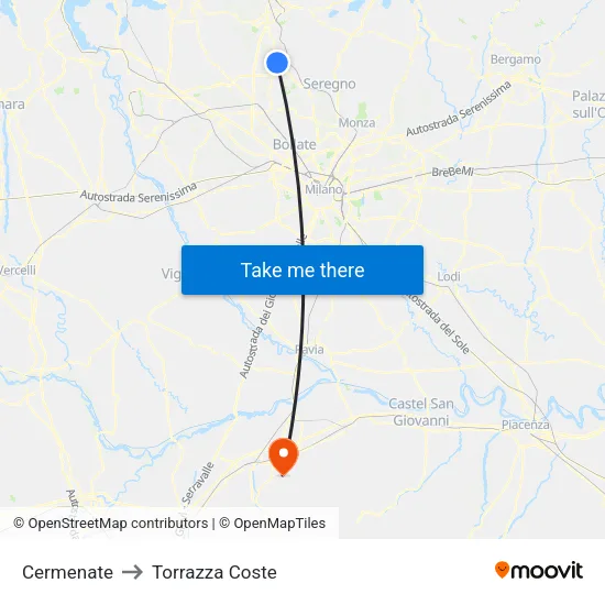 Cermenate to Torrazza Coste map