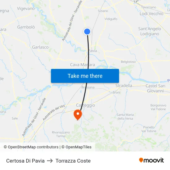 Certosa Di Pavia to Torrazza Coste map