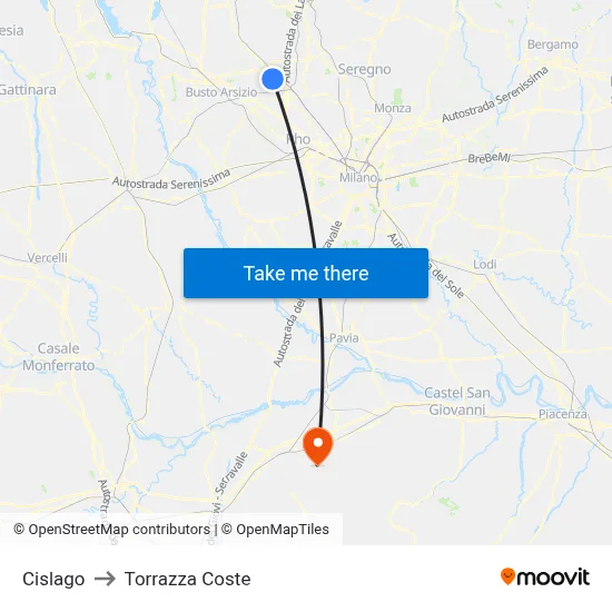 Cislago to Torrazza Coste map