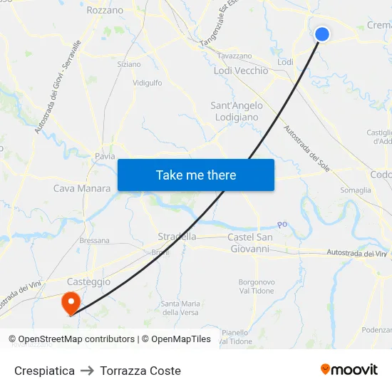 Crespiatica to Torrazza Coste map