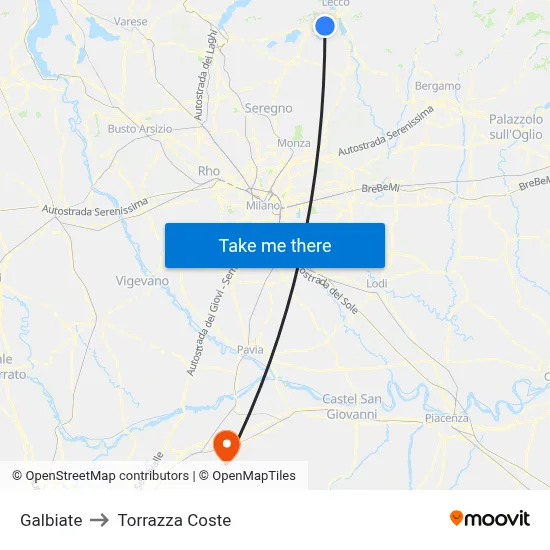 Galbiate to Torrazza Coste map