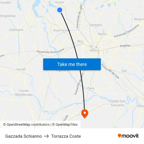 Gazzada Schianno to Torrazza Coste map