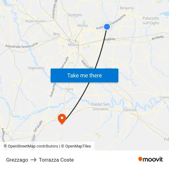 Grezzago to Torrazza Coste map