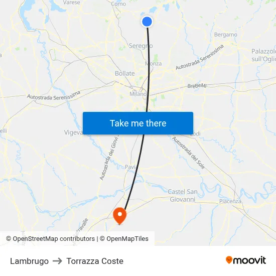 Lambrugo to Torrazza Coste map