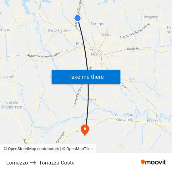 Lomazzo to Torrazza Coste map