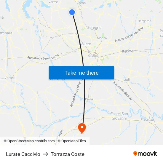 Lurate Caccivio to Torrazza Coste map