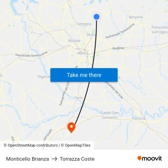 Monticello Brianza to Torrazza Coste map