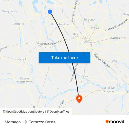 Mornago to Torrazza Coste map