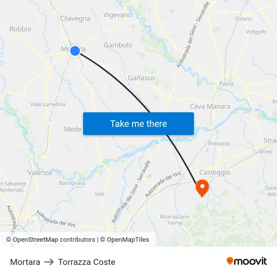 Mortara to Torrazza Coste map