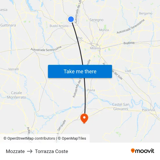 Mozzate to Torrazza Coste map