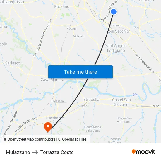 Mulazzano to Torrazza Coste map