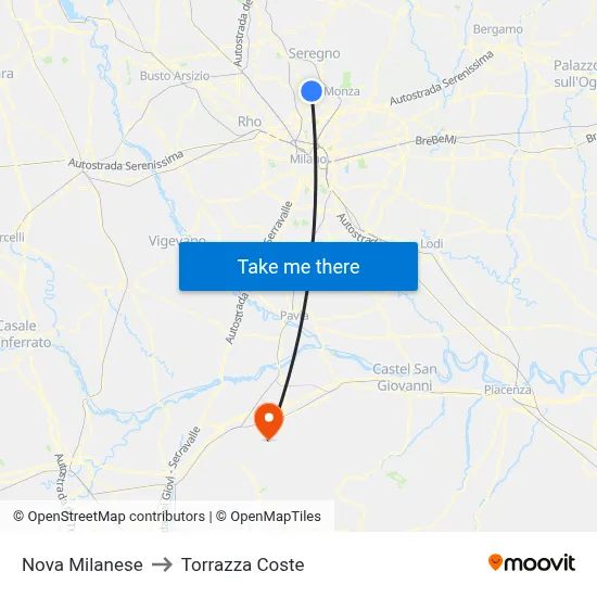 Nova Milanese to Torrazza Coste map