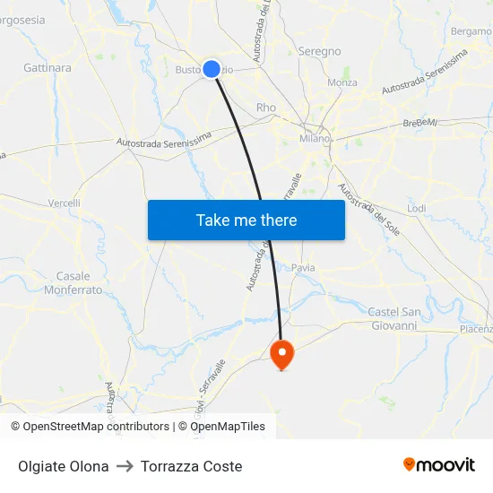 Olgiate Olona to Torrazza Coste map