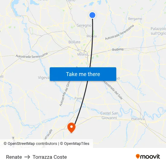 Renate to Torrazza Coste map