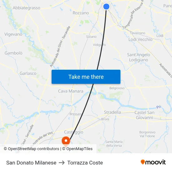 San Donato Milanese to Torrazza Coste map