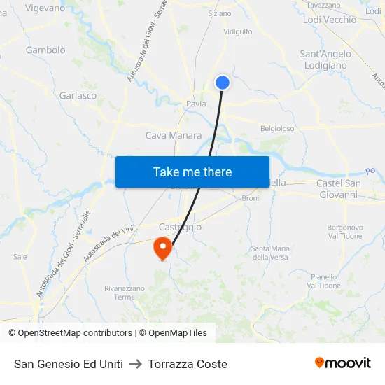 San Genesio Ed Uniti to Torrazza Coste map
