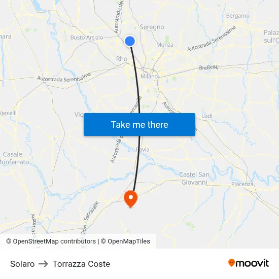 Solaro to Torrazza Coste map