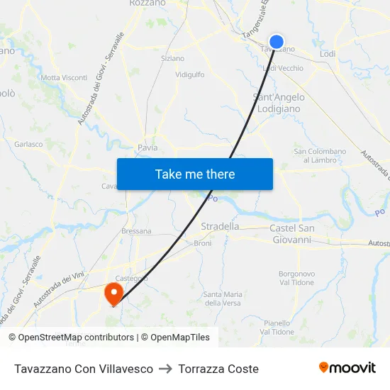 Tavazzano Con Villavesco to Torrazza Coste map