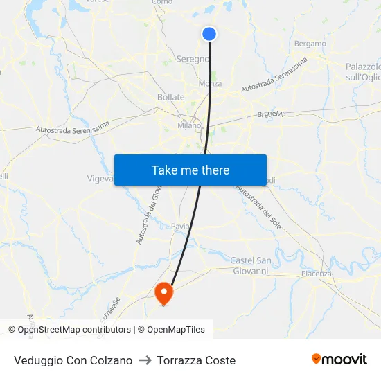 Veduggio con Colzano to Torrazza Coste map