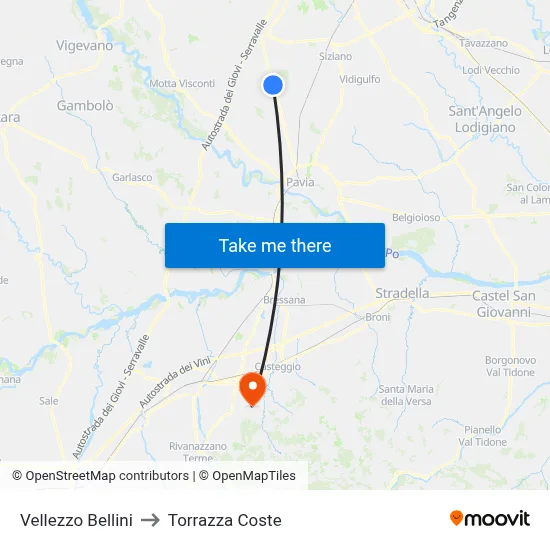 Vellezzo Bellini to Torrazza Coste map