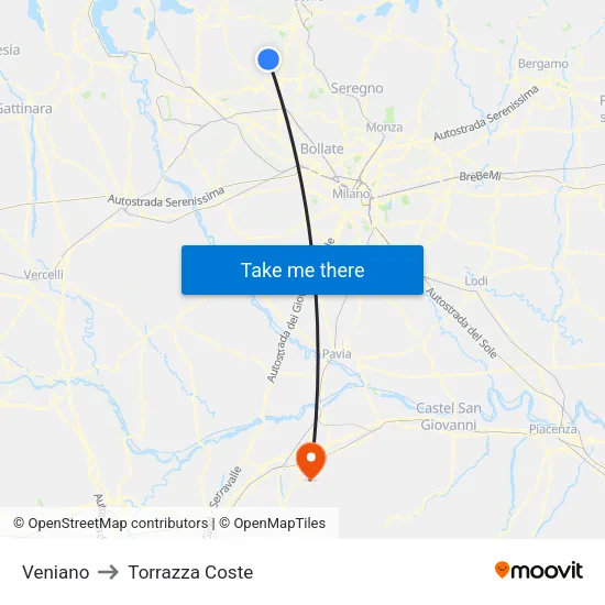 Veniano to Torrazza Coste map