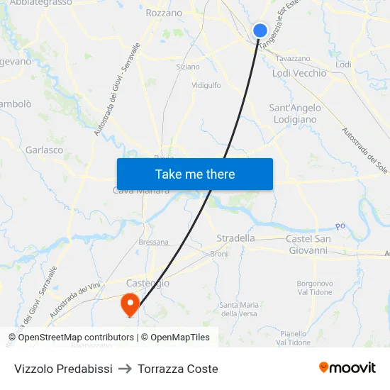 Vizzolo Predabissi to Torrazza Coste map