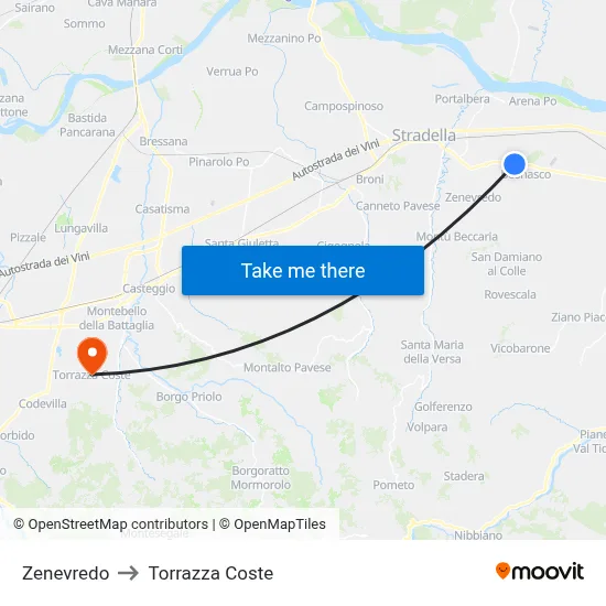 Zenevredo to Torrazza Coste map