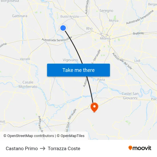 Castano Primo to Torrazza Coste map