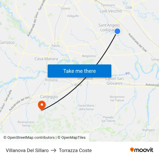 Villanova Del Sillaro to Torrazza Coste map